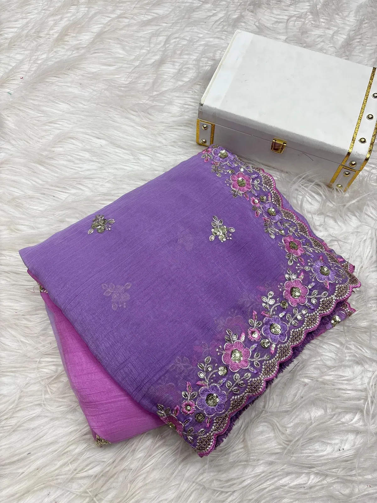 Embroidered Velvet Premium Saree - Image 8 in Surat